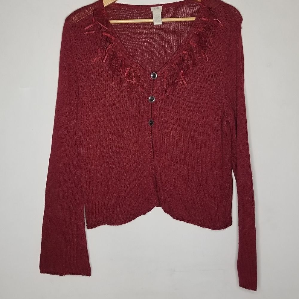 J Jill v neck button front long sleeve sweater cranberry color Women's medium